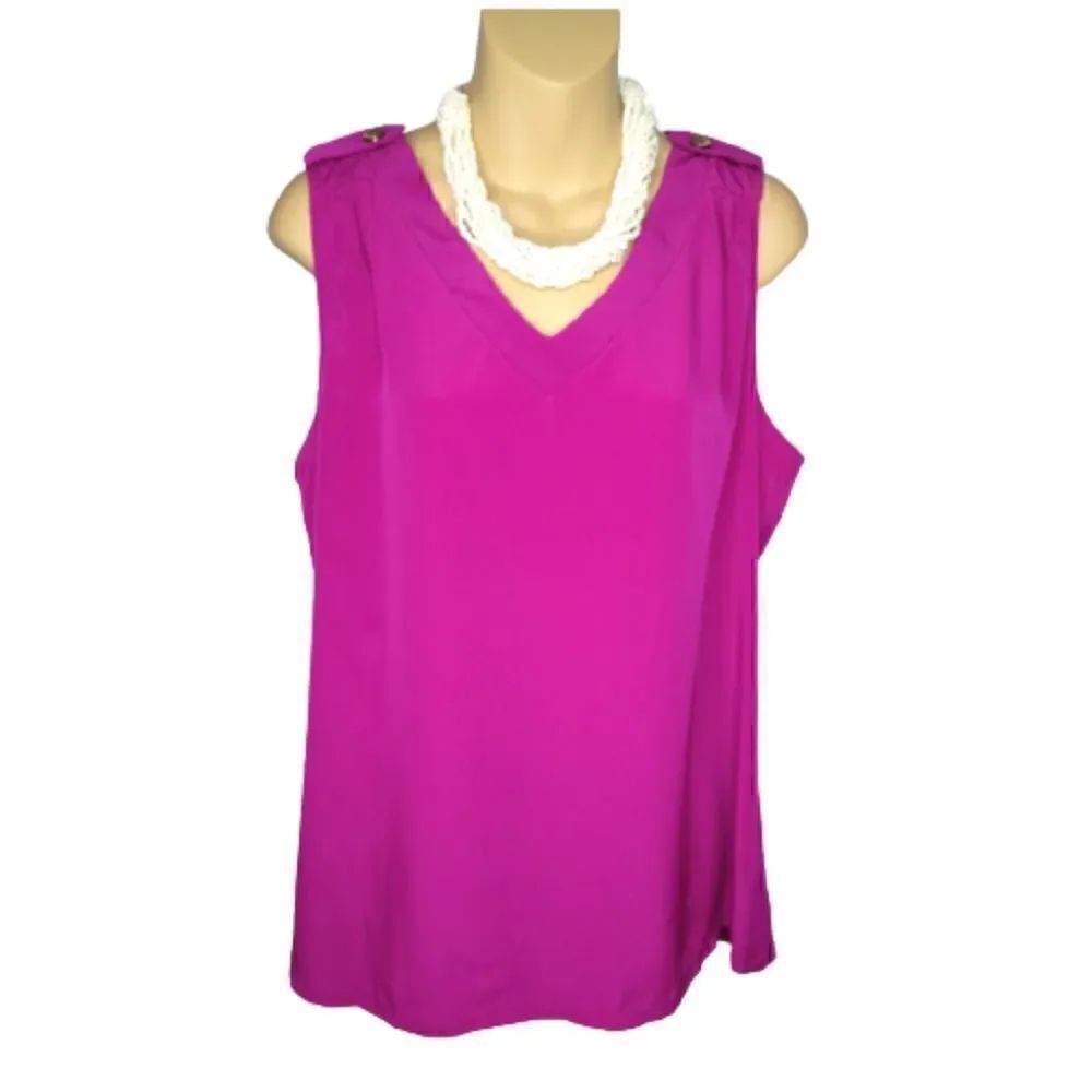 Worthington NWT Sleeveless V-neck Shoulder Tab MAGENTA Top Size XL